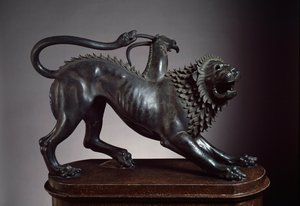 Bellerophonin surmaama Arezzon kimeera - Etruskien veistos, 400-350 eKr. (pronssi)