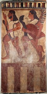 Etruskien taide: Levymaalattu terrakotta nimeltään Plaque Campana: jousiampuja, henkisiipi, jossa on naisellinen hahmo (Cerveteri (Italia), 6. vuosisata eKr.). Pariisi, Musee du Louvre