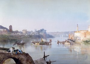Kalastajat Ripa Grandessa, Ettore Roesler Franz (1845-1907), akvarelli. tekijältä Ettore Roesler Franz