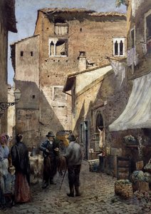 Pierleonin vanhat talot Roomassa, akvarelli Ettore Roesler Franz (1845-1907), Italia