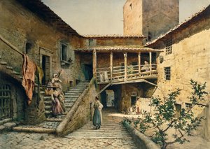 The Courtyard Anguillaran palatsissa Roomassa, sarjasta Disappeared Rome, kirjoittanut Ettore Roesler Franz (1845-1907)