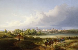 Näkymä Müncheniin ja Isar-joelle, 1838 tekijältä Eugen Adam