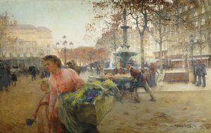 Place du Theatre Francais, Pariisi tekijältä Eugene Galien Laloue