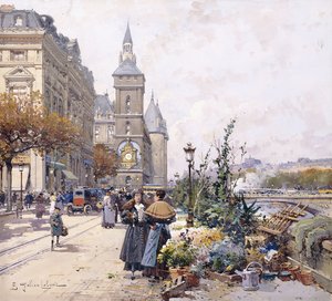 Quai aux Fleurs ja hotelli tekijältä Eugene Galien Laloue
