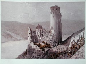 Schloss Ehrenfels Reinin laaksossa, n. 1863 (väri litho) tekijältä Eugene (after) Ciceri