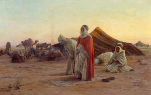 Teltta autiomaassa Rukous. Yksityiskohta. Eugene Alexis Girardetin (1853-1907) maalaus 1800-luvun Bayonne, Musee Bonnat