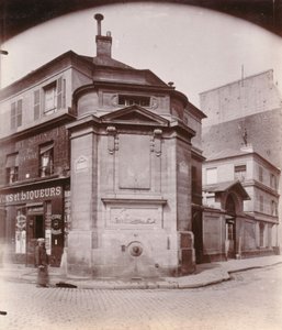 Fontaine des Haudriettes, rue des Archivesin ja rue des Haudriettesin kulma, 3. kaupunginosa, Pariisi (m/w kuva) tekijältä Eugène Atget