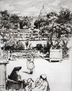 Pariisilainen puisto, teoksesta "Du Ier au XXeme: Les Arrondissements de Paris...", julkaistu 1903 (etsaus)