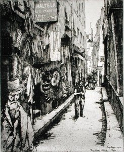 Pariisilainen katu, teoksesta "Du Ier au XXeme: Les Arrondissements de Paris...", julkaistu 1903 (etsaus) tekijältä Eugene Bejot