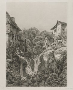 Grésyn mylly ja vesiputous lähellä Aix-les-Bainsia, 1856. tekijältä Eugene Bléry