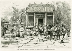 Konferenssin pagodi, Monkay. Kaiverrus Eugene Burnand, havainnollistamaan tarinaa Sur les frontières du Tonkin, kirjoittanut tohtori P.Neiss, in le tour du monde 1888, ohjannut Edouard Charton (1807-1890), Hachette, Paris. tekijältä Eugene Burnand