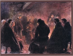 Pyhä Fransiskus ja munkit puhuvat Jumalasta, 1919 tekijältä Eugene Burnand