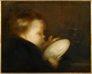 Child with plate (maalaus kankaalle)