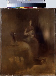 Nainen vauva sylissään. Eugene Carrieren (1849-1906) maalaus tekijältä Eugène Carrière