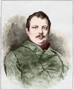 Honore Balzacin muotokuva vuonna 1830 (1799 - 1850), ranskalainen kirjailija. Kaiverrus Eugene Chiquet. tekijältä Eugene Chiquet