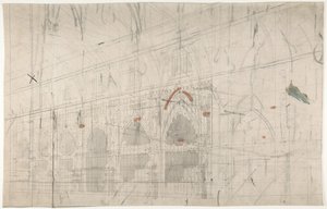 Suunnitelma lavasteet Opérassa, Pariisissa: Kirkon sisustus, 1830-90. tekijältä Eugene Ciceri