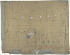 Suunnitelma lavasteet Oopperassa, Pariisissa: Kirkon sisustus, 1830-90. tekijältä Eugene Ciceri