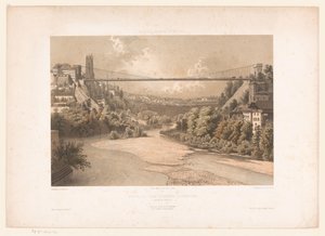 Gezicht op de hangbrug over de Sarine, te Fribourg Sveitsi Savoy ja Tiroli / Fribourgin riippusillan profiili (Fribourgin kantoni) (otsikko esineessä)