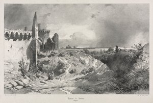 Kuvankauniita ja romanttisia matkoja muinaisessa Ranskassa. Bretagne: Chateau de Susiinio. tekijältä Eugene Ciceri