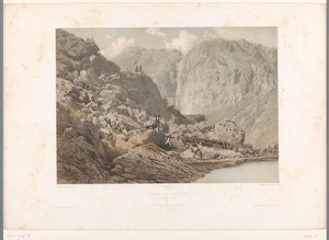 Vaeltajia Furka-solalla Chemin de la Furka (otsikko esineessä) Kasvot Sveitsissä ja Savoyssa (sarjan nimi) La Suisse et la Savoie (sarjan nimi esineellä) tekijältä Eugene Ciceri