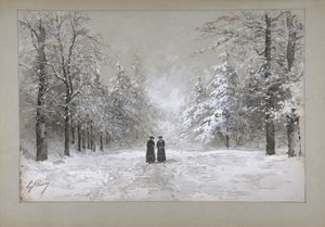 Talvikohtaus kahden miehen kanssa, 1830-90. tekijältä Eugene Ciceri