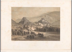 Näkymä Sionista Rhônen laaksossa Zion (otsikko esineessä) Kasvot Sveitsissä, Savoyssa ja Tirolissa (sarjan nimi) La Suisse, la Savoie et le Tyrol (sarjan nimi esineellä) tekijältä Eugene Ciceri