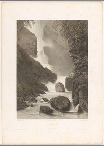 Näkymä Chèden vesiputoukselle Cascade de Chède (otsikko esineessä) La Suisse et la Savoie (sarjan nimi) Kasvot Sveitsissä ja Savoyssa (sarjan nimi esineellä) tekijältä Eugene Ciceri
