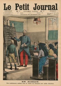 Alsace, opettajamme sotilaat opettavat Elsassin lapsille ranskaa, etukannen kuvitus "Le Petit Journalista", liitekuva, 29. marraskuuta 1914