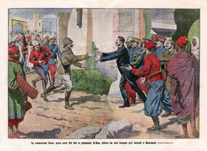 Marokon tapahtumat, jotka Hubert (Louis-Hubert-Gonzalve) Lyauteyn (1854-1934) ja Charles Manginin (1866-1925) joukot ottivat haltuunsa Marrakechista. Komentaja Simon vapautti yhdeksän, kun hän oli paennut teeskentelevää El-Hibaa (El Hiba) (Ahmed al-Hiba (A tekijältä Eugene Damblans