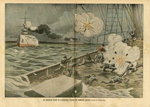 Kuva Eugene Damblansista (1865-1945) Le Pelerinissä, 28.02.04 - Vladivostokin venäläiset risteilijät upottavat japanilaisen kuljetuskaluston - Armee, Maritime Marine Seaside, Venäjän ja Japanin sota, Sota-alukset, Vladivostok - Merimiehet, merimiehet tekijältä Eugene Damblans