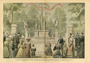 Kuva Eugene Damblansista (1865-1945) Le Pelerinissä, 29.5.2004 - Treguierissa nostettu protestin golgata vastauksena Renanin juhliin ja joka on juuri vihitty juhlallisesti käyttöön - Uskonto, Bretagne, Treguier, katolinen katolisuus - Pro tekijältä Eugene Damblans
