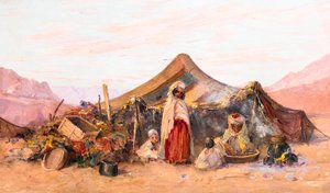 Nomadien leiri Etelä-Algeriassa (öljy puulle)