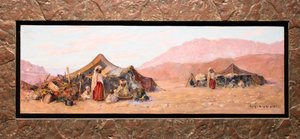 Nomadien leiri Etelä-Algeriassa (öljy puulle)