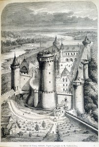 Le chateau de Coucy, restauroitu - kaiverrus luonnoksesta//kirjoittaja Eugene Viollet-le-Duc (Viollet le Duc) (1814-1879) - "" Le Monde illustrious""" 8.5.1858. tekijältä Eugene Emmanuel (after) Viollet le Duc