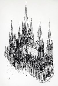 Vista isomètrica de la catedral ideal, dibuix d