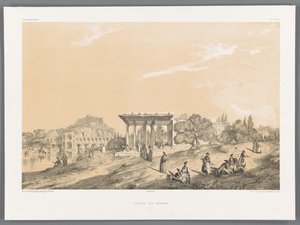 Näkymä rakennuksesta Isfahanissa, Iranissa Kiosque des miroirs Ispahan (otsikko esineessä) Persialaiset maisemat (sarjan nimi) Perse modern (sarjan nimi) tekijältä Eugene Flandin