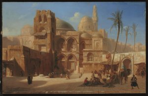 Pyhä hauta Jerusalemissa (öljy paneelissa) tekijältä Eugene Flandin