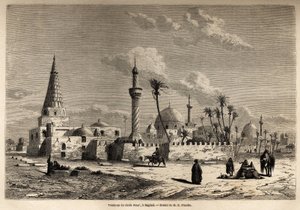 Sheikh Omarin hauta Bagdadissa, piirros Eugene Flandin (1809-1876), havainnollistamaan hänen matkaansa Mesopotamiaan vuosina 1840-1842. Kaiverrus ”” Le tour du monde”” 1861. Selvan kokoelma.