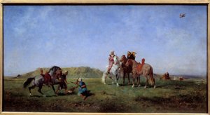 Haukkametsästys Algeriassa Eugene Fromentinin (1820-1876) maalaus 1800-luvun aurinko. 0,45x0,85 m