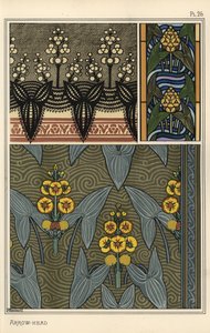 Arrowhead, Sagittaria sagittifolia, kuvio-aiheena kirjonta-, lasimaalaus- ja kangaskuvioissa tekijältä Eugene Grasset