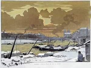 Le pont de Sully, Pariisin lumen peitossa, eräänä tammikuun iltana 1886 - Grasset tekijältä Eugene Grasset