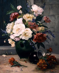 Pionien ja neilikoiden asetelma. Eugene Henri Cauchois