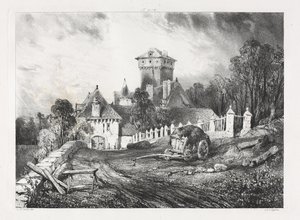 Kuvankauniita ja romanttisia matkoja muinaisessa Ranskassa, Auvergne: Château de Pesteil Polminhacissa tekijältä Eugene Isabey