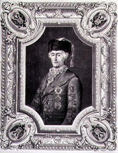 Muotokuva Katariina II Suuresta (1729-96) matkapuvussa, kaiverrus Stephane Pannemaker (1847-1930) (kaiverrus) tekijältä Eugene Joseph (after) Viollat