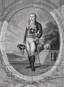 Manuel Godoy y Alvarez de Faria, kaivertanut Blanpain, Louis Blancin (1811-82) teoksesta "Histoire de la Revolution Francaise"