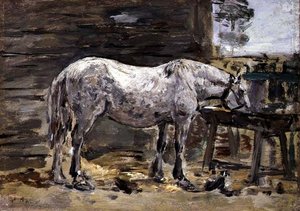 A Horse Drinking, n. 1885-1890 (öljy paneelille) tekijältä Eugene Louis Boudin