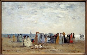 Uimareita Trouvillen rannalla Calvadosissa. Eugene Louis Boudinin (1824-1898) maalaus tekijältä Eugene Louis Boudin