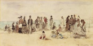 Beach Scene, 1864 (kynä & muste & wc paperilla) tekijältä Eugene Louis Boudin