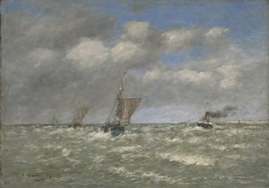 Veneet palaavat satamaan Trouvilleen, 1894 tekijältä Eugene Louis Boudin