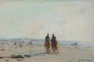 Two Horsemen on the Beach, n. 1864-68 (pastelli paperille asetettuna paperille) tekijältä Eugene Louis Boudin